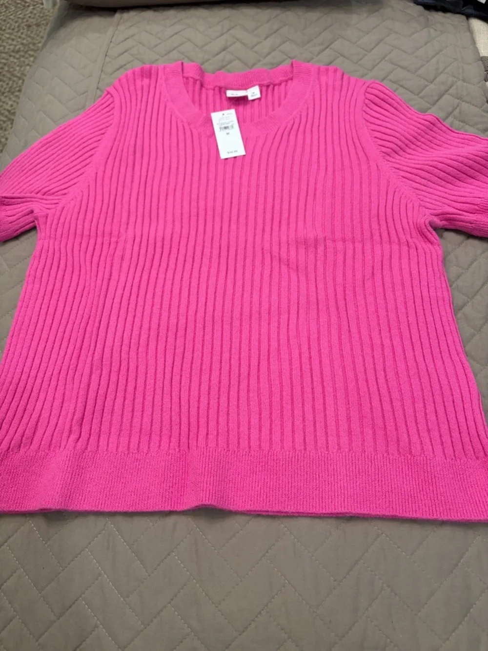 GAP Phoebe Pink CashSoft Ribbed Crewneck T-Shirt/NWT/M